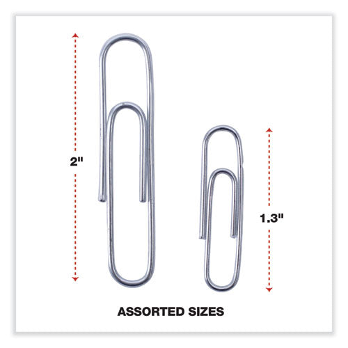 Plastic-coated Paper Clips With One-compartment Storage Tub, (750) #1 (1.3"), (250) Jumbo (2"), Silver