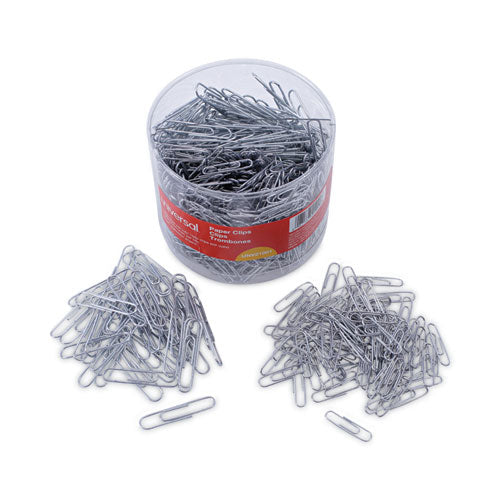 Plastic-coated Paper Clips With One-compartment Storage Tub, (750) #1 (1.3"), (250) Jumbo (2"), Silver