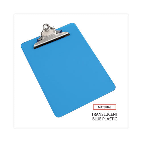 Plastic Clipboard With High Capacity Clip, 1.25" Clip Capacity, Holds 8.5 X 11 Sheets, Translucent Blue