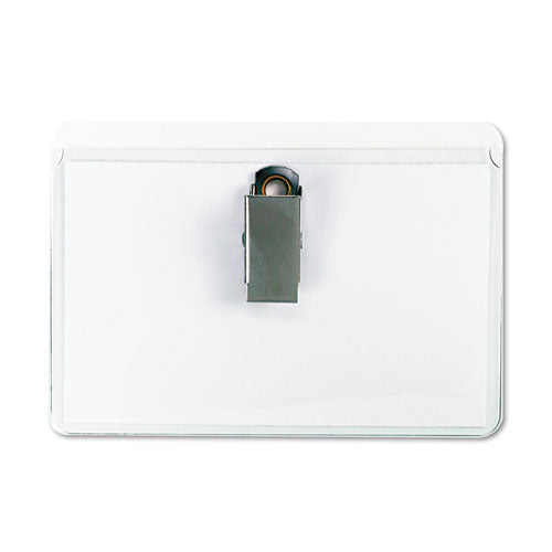 Clear Badge Holders W/garment-safe Clips, 2 1/4 X 3 1/2, White Inserts, 50/box