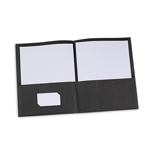Two-pocket Portfolio, Embossed Leather Grain Paper, 11 X 8.5, Black, 25/box
