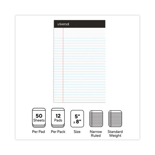 Premium Ruled Writing Pads With Heavy-duty Back, Narrow Rule, Black Headband, 50 White 5 X 8 Sheets, 12/pack