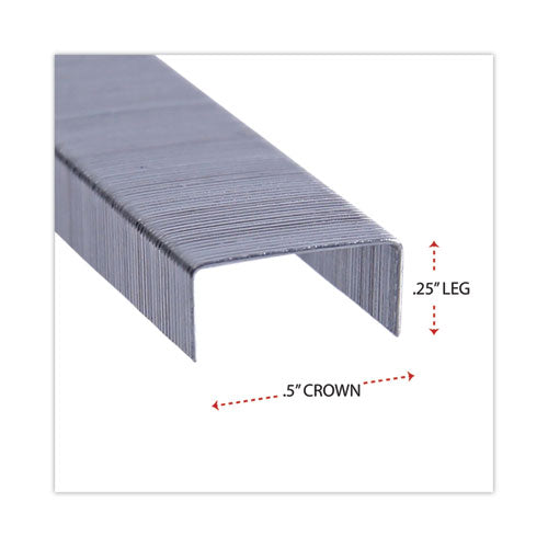 Standard Chisel Point Staples, 0.25" Leg, 0.5" Crown, Steel, 5,000/box, 5 Boxes/pack, 25,000/pack
