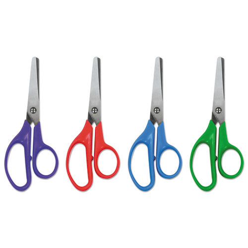 Kids' Scissors, Rounded Tip, 5" Long, 1.75" Cut Length, Assorted Straight Handles, 2/pack