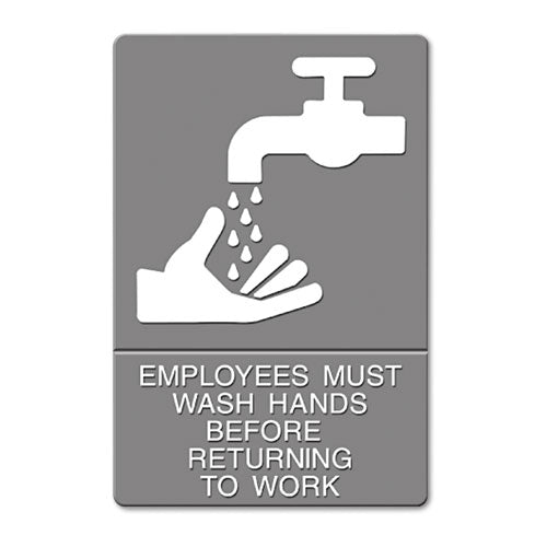 Ada Sign, Restroom Symbol Tactile Graphic, Molded Plastic, 6 X 9, Gray