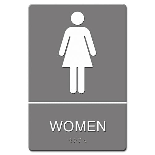 Ada Sign, Restroom Symbol Tactile Graphic, Molded Plastic, 6 X 9, Gray