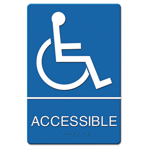 Ada Sign, Men Restroom Wheelchair Accessible Symbol, Molded Plastic, 6 X 9, Gray