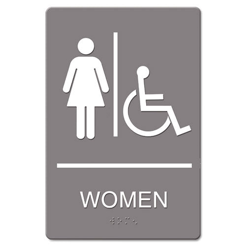 Ada Sign, Women Restroom Symbol W/tactile Graphic, Molded Plastic, 6 X 9, Gray