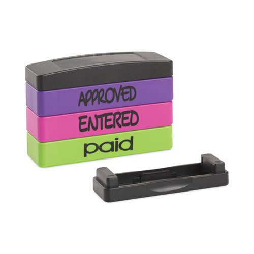 Interlocking Stack Stamp, Approved, Entered, Paid, 1.81" X 0.63", Assorted Fluorescent Ink