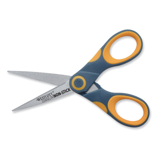 Titanium Bonded Scissors, 5" Long, Gray/orange Straight Handle