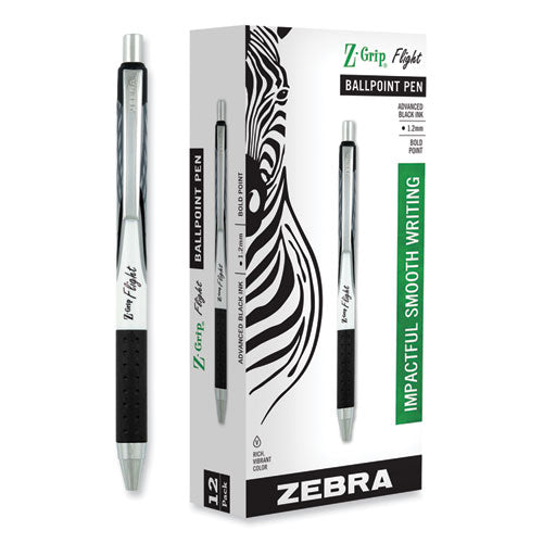 Z-grip Flight Ballpoint Pen, Retractable, Bold 1.2 Mm, Black Ink, White Barrel, 12/pack
