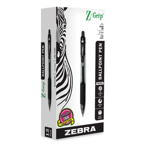 Z-grip Ballpoint Pen, Retractable, Medium 0.7 Mm, Black Ink, Black Tinted Barrel, 12/pack