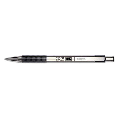 F-301 Ballpoint Pen, Retractable, Bold 1.6 Mm, Black Ink, Stainless Steel/black Barrel, 2/pack