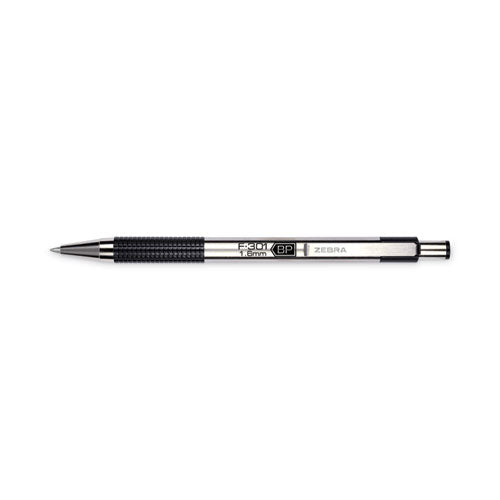 F-301 Ballpoint Pen, Retractable, Bold 1.6 Mm, Black Ink, Stainless Steel/black Barrel, 2/pack