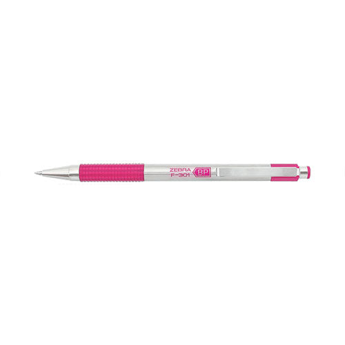 F-301 Ballpoint Pen, Retractable, Fine 0.7 Mm, Black Ink, Stainless Steel/pink Barrel