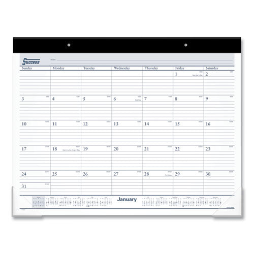 Desk Pad, 21.75 X 17, White Sheets, Black Binding, Clear Corners, 12-month (jan To Dec): 2024
