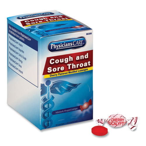Pastillas para la tos y el dolor de garganta, cereza y mentol, envueltas individualmente, 50/caja