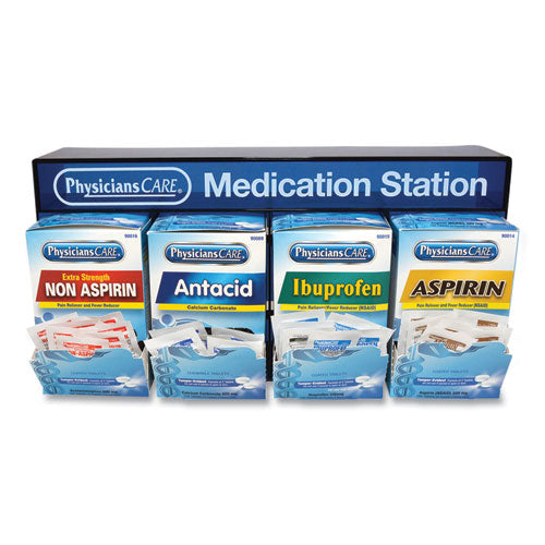Estación de medicación, aspirina, ibuprofeno, analgésico sin aspirina, antiácido