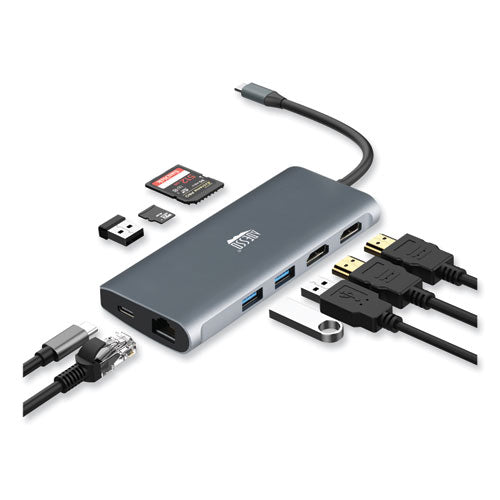 Estación de acoplamiento USB tipo C 9 en 1, 2 HDMI/3 USB C/SD y ranura Tf/RJ45, gris/negro