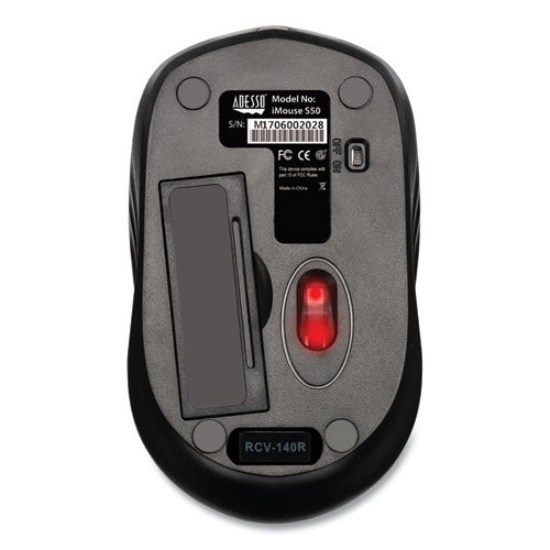 Mini mouse inalámbrico Imouse S50, frecuencia de 2,4 GHz/alcance inalámbrico de 33 pies, uso con la mano izquierda/derecha, negro