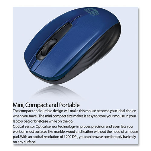 Mini ratón inalámbrico Imouse S50, frecuencia de 2,4 GHz/rango inalámbrico de 33 pies, uso con la mano izquierda/derecha, azul