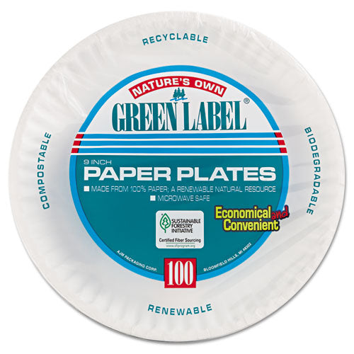 Platos de papel, 9" de diámetro, blanco, 100/paquete