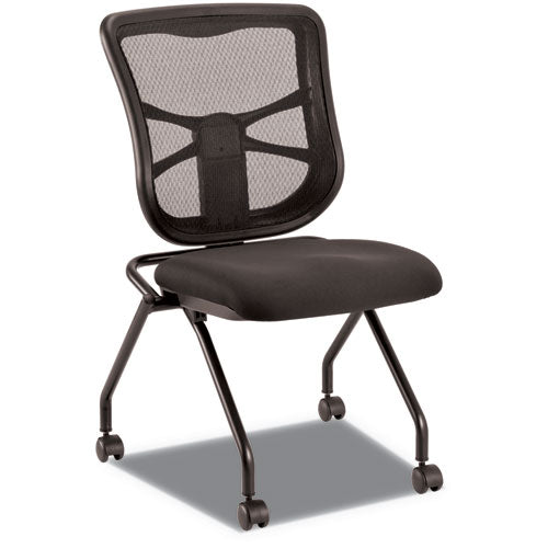 Sillas anidadas de malla Alera Ellusion, soporta hasta 275 lb, altura del asiento de 18.1", asiento negro, respaldo negro, base negra, 2/caja