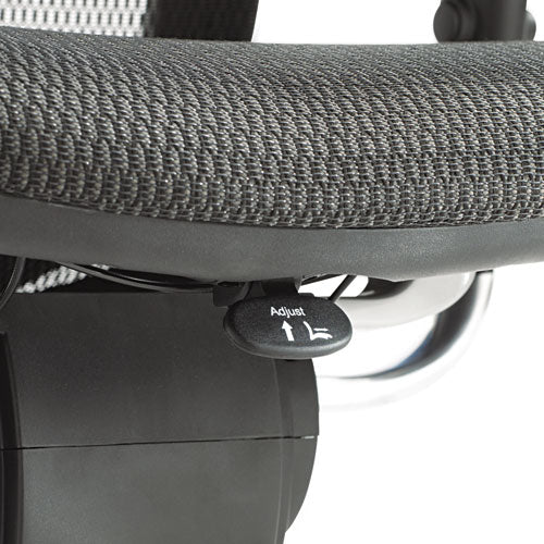 Silla de malla ergonómica multifunción con respaldo medio serie Alera Eq, soporta hasta 250 lb, asiento/respaldo negro, base de aluminio