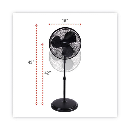 Ventilador de pedestal oscilante de 16" y 3 velocidades, metal, plástico, negro