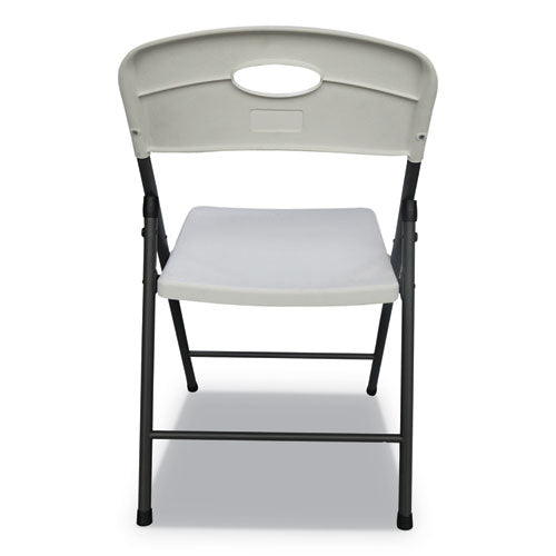 Silla plegable de resina moldeada, soporta hasta 225 lb, altura del asiento de 18.19", asiento blanco, respaldo blanco, base gris oscuro, 4/caja