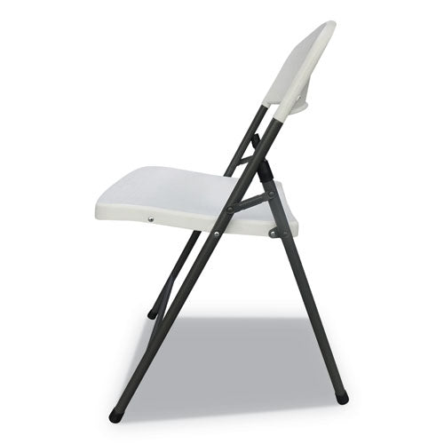 Silla plegable de resina moldeada, soporta hasta 225 lb, altura del asiento de 18.19", asiento blanco, respaldo blanco, base gris oscuro, 4/caja