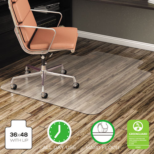 Tapete para silla sin tachuelas para uso durante todo el día para pisos duros, 36 x 48, con reborde, transparente