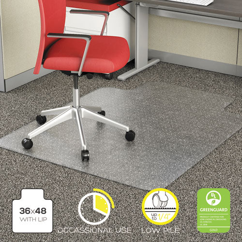 Occasional Use Studded Chair Mat For Flat Pile Carpet, 46 X 60, Rectangular, Clear
