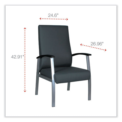 Alera Metalounge Series Silla para invitados con respaldo alto, 24.6" X 26.96" X 42.91", asiento negro, respaldo negro, base plateada