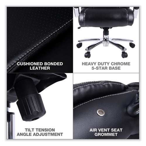 Alera Maxxis Series Silla grande/alta de cuero regenerado, soporta 500 lb, altura del asiento de 21.42" a 25", asiento/respaldo negro, base cromada
