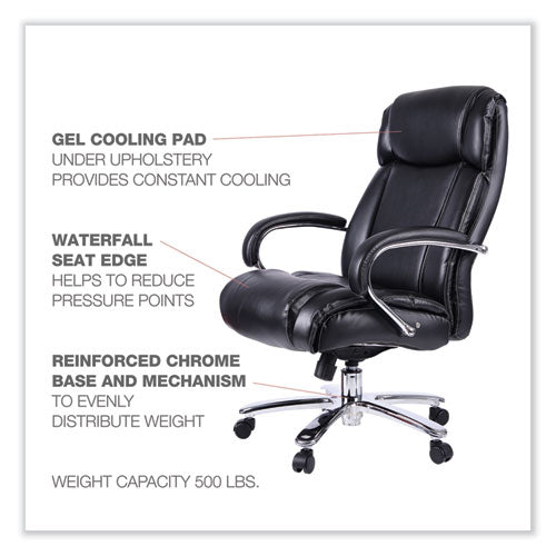 Alera Maxxis Series Silla grande/alta de cuero regenerado, soporta 500 lb, altura del asiento de 21.42" a 25", asiento/respaldo negro, base cromada