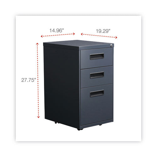 Pedestal para archivos, derecho o izquierdo, 3 cajones: Caja/caja/archivo, Legal/carta, Carbón, 14.96" X 19.29" X 27.75"