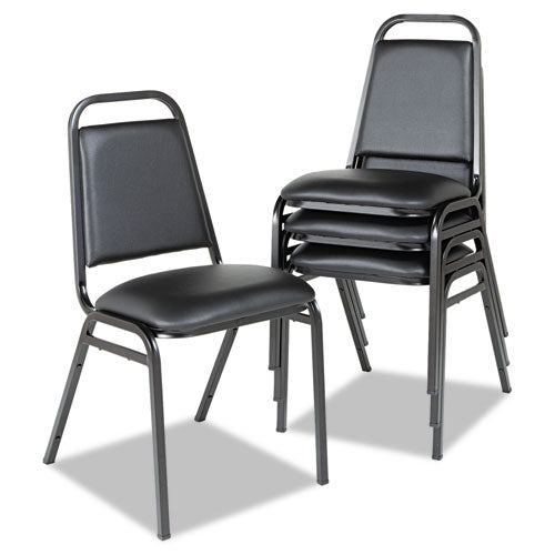 Silla apilable de acero acolchado, soporta hasta 250 lb, altura del asiento de 18.5", asiento negro, respaldo negro, base negra, 4/caja