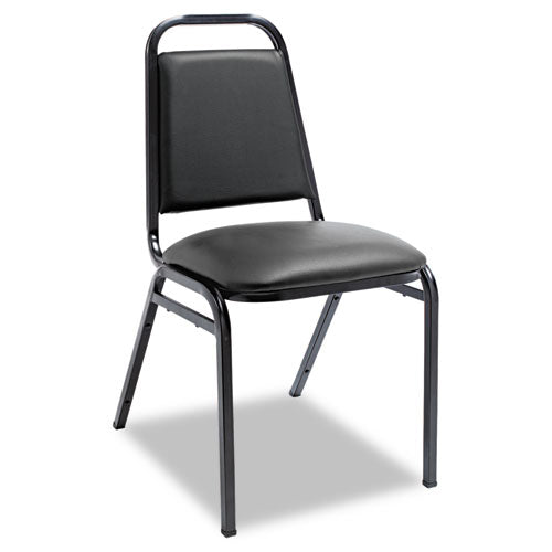 Silla apilable de acero acolchado, soporta hasta 250 lb, altura del asiento de 18.5", asiento negro, respaldo negro, base negra, 4/caja