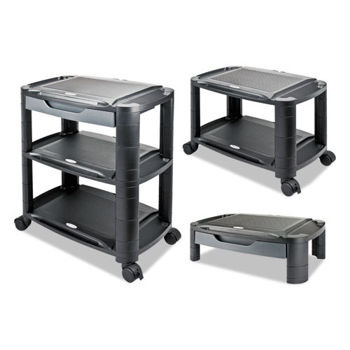 3-in-1 Cart/stand, Plastic, 3 Shelves, 1 Drawer, 100 Lb Capacity, 21.63" X 13.75" X 24.75", Black/gray