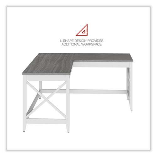 Escritorio Farmhouse en forma de L, 58.27" X 58.27" X 29.53", gris/blanco