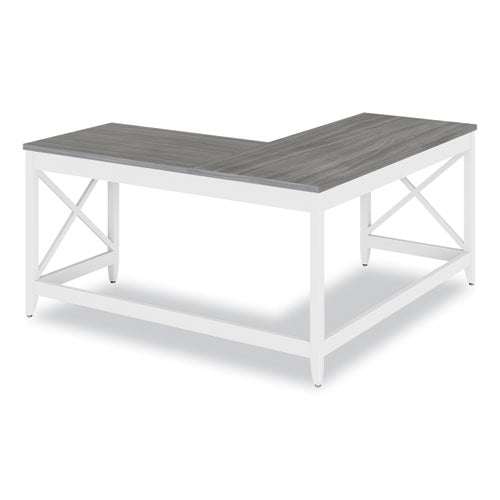 Escritorio Farmhouse en forma de L, 58.27" X 58.27" X 29.53", gris/blanco