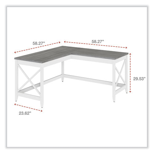 Escritorio Farmhouse en forma de L, 58.27" X 58.27" X 29.53", gris/blanco