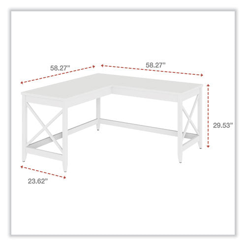 Escritorio Farmhouse en forma de L, 58.27" x 58.27" x 29.53", blanco