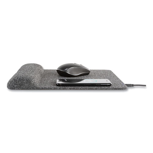 Alfombrilla de ratón con carga inalámbrica de felpa Powertrack con reposamuñecas, 11,8 x 11,6, gris