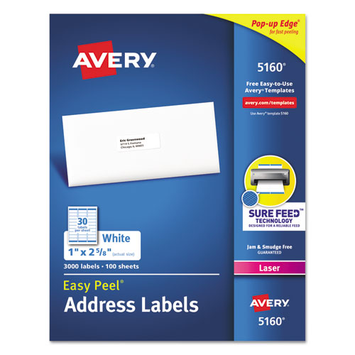 Easy Peel White Address Labels W/ Sure Feed Technology, Laser Printers, 0.66 X 1.75, White, 60/sheet, 100 Sheets/pack