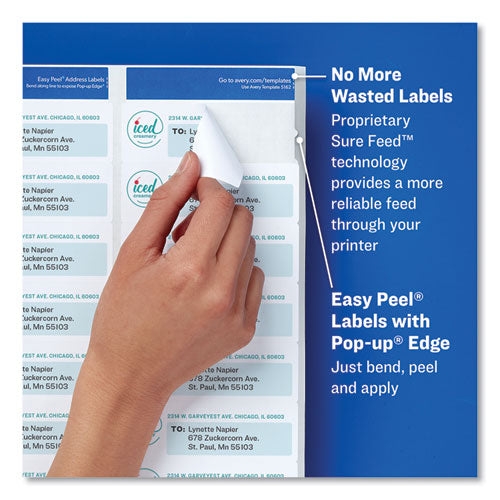 Easy Peel White Address Labels W/ Sure Feed Technology, Laser Printers, 1.33 X 4, White, 14/sheet, 100 Sheets/box