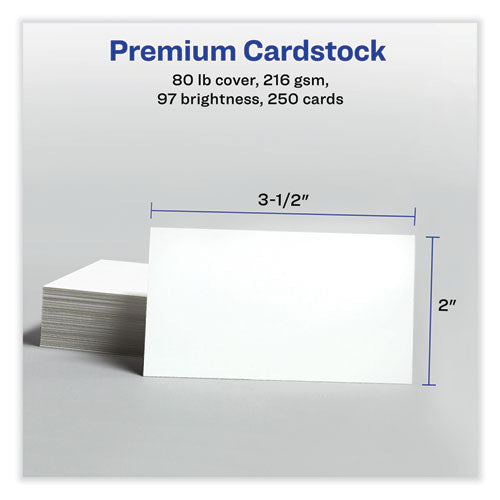 Tarjetas de presentación microperforadas imprimibles con tecnología de alimentación segura, láser, 2 x 3,5, blancas, 250 tarjetas, 10/hoja, 25 hojas/paquete