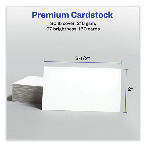 Tarjetas de presentación microperforadas con impresión hasta el borde con tecnología de alimentación segura, láser a color, 2x3,5, blanco, 160 tarjetas, 8/hoja, 20 hojas/paq.