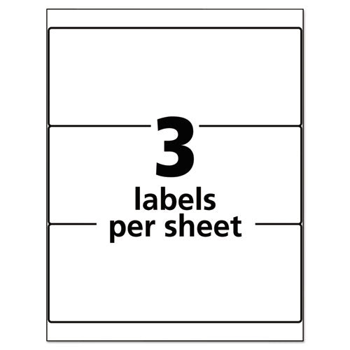 Etiquetas de identificación duraderas y permanentes con tecnología Trueblock, impresoras láser, 3,25 x 8,38, blancas, 3/hoja, 50 hojas/paquete